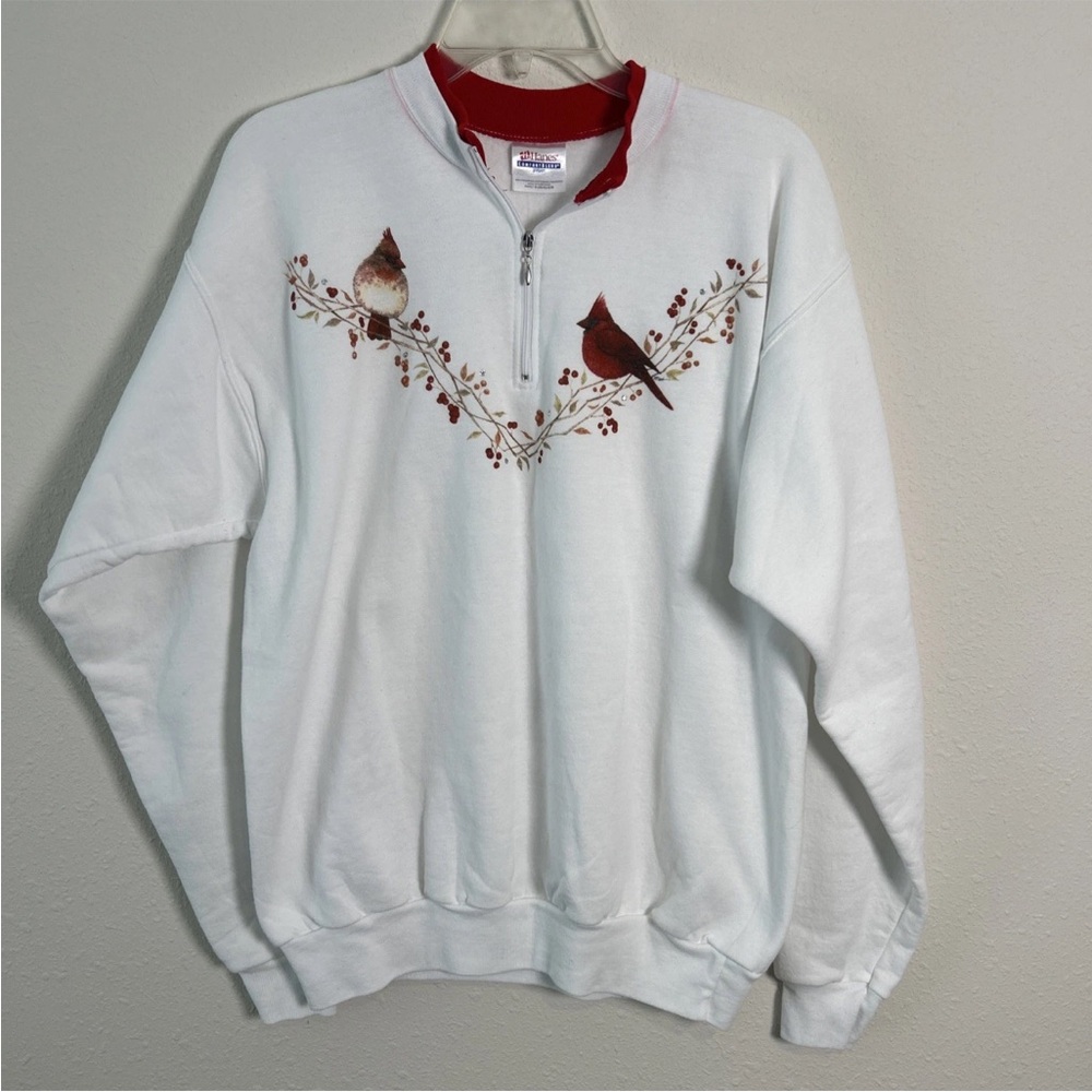 Vintage Cardinal Hanes Comfort Blend Print Pro 1/4 Zip Sweatshirt White Womens M